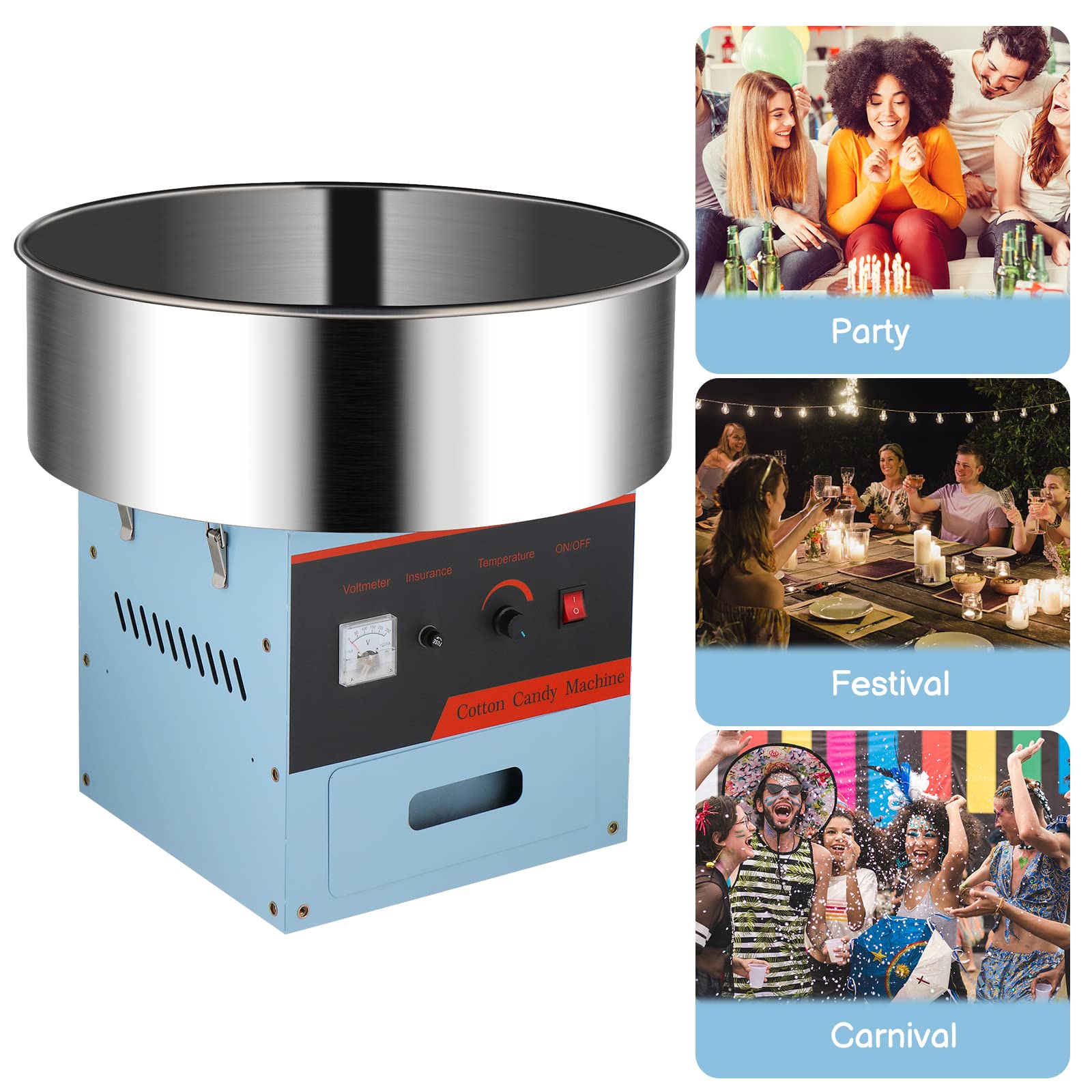 ROVSUN 21" 980W 110V Cotton Candy Machine with Bowl Blue
