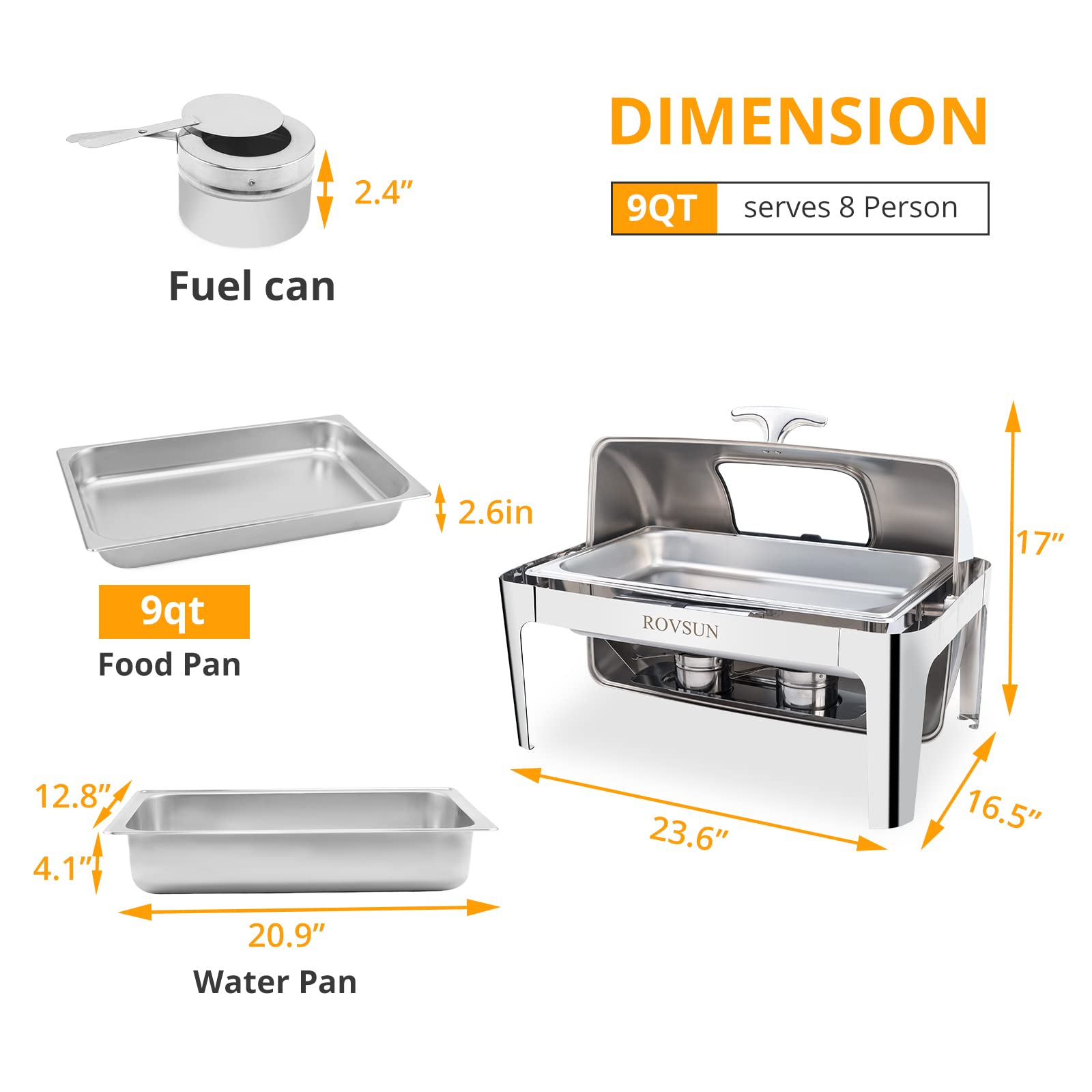 ROVSUN 9 QT Roll Top Rectangle Chafing Dish Buffet Set with Full Size Pan & Visible Window