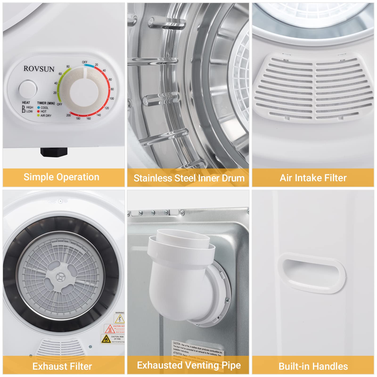 ROVSUN 1.5 Cu.Ft. 850W 110V Tumble Clothers Dryer with Classic Knob Control