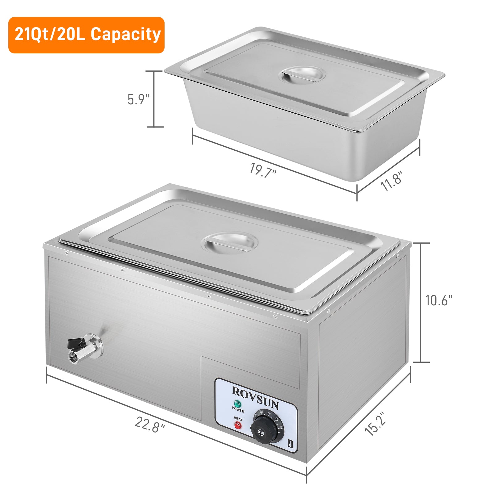 ROVSUN 21 QT 600W 110V Full Pan Electric Steam Table Food Warmer Countertop