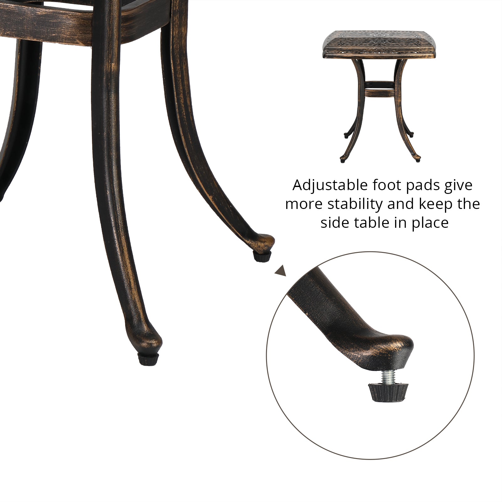 21" Sqaure Outdoor Side Table with Umbrella Hole Bronze
