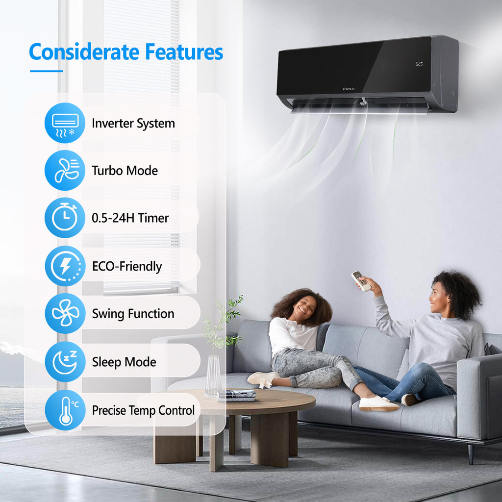 ROVSUN 9,000 BTU Black Mini Split Air Conditioner with Heat 115V - Wifi