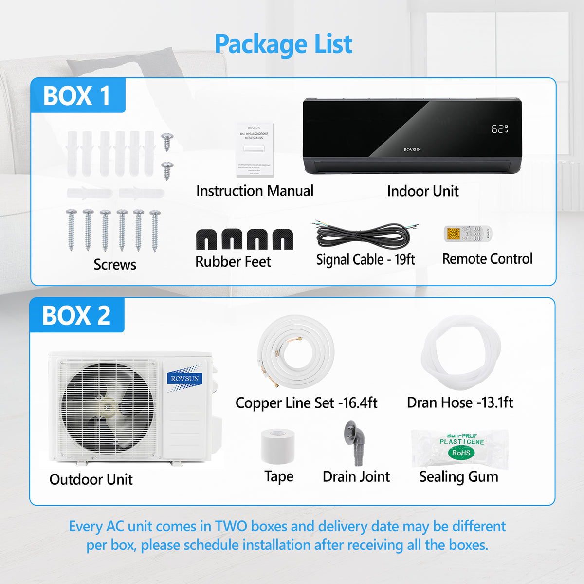 ROVSUN 9,000 BTU Black Mini Split Air Conditioner with Heat 115V - Wifi