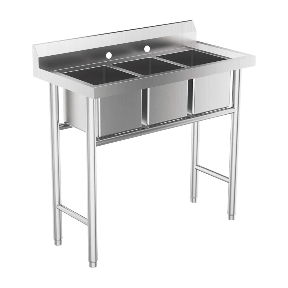 ROVSUN 39" x 18" 3 Compartment 304 Stainless Steel Sink Kitchen Restaurant
