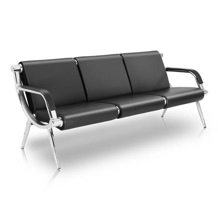 63" 3 Seat Waiting Chair Bench Seating PU Leather Black
