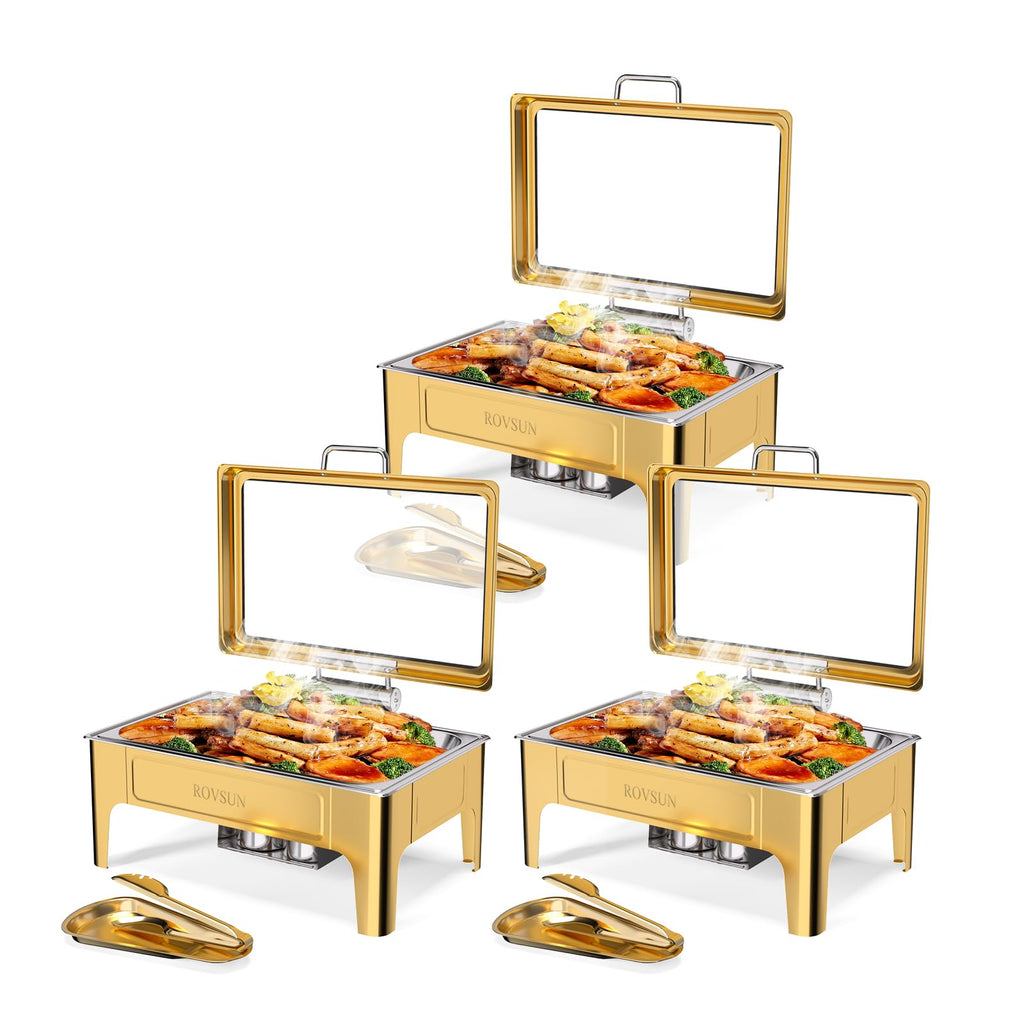 ROVSUN 9 QT Rectangular Gold Chafing Dish Buffet Set with Serving Tong
