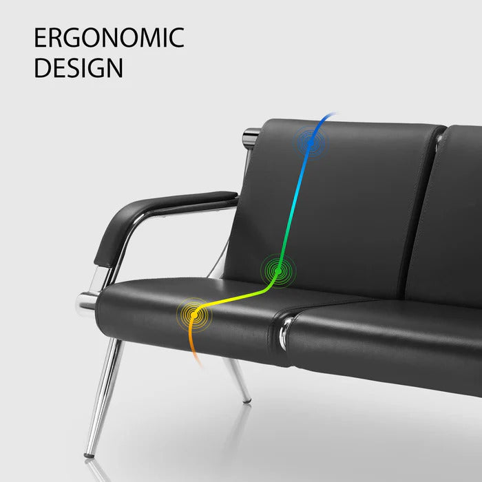 63" 3 Seat Waiting Chair Bench Seating PU Leather Black