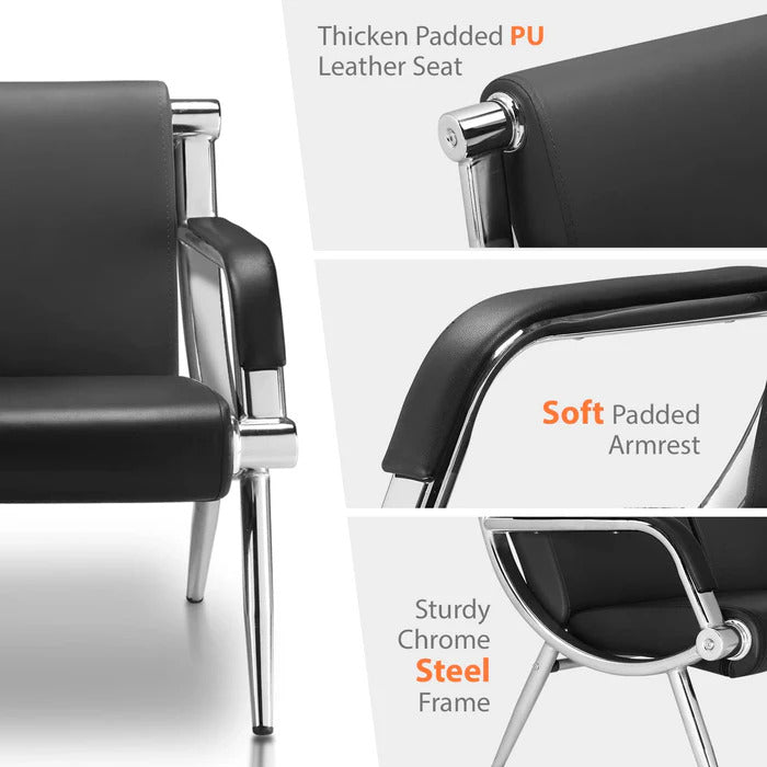 63" 3 Seat Waiting Chair Bench Seating PU Leather Black