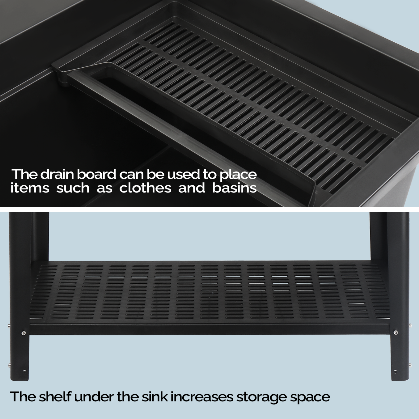 ROVSUN 40" X 24" Heavy Duty Plastic Laundry Tub with Storage Shelf Black