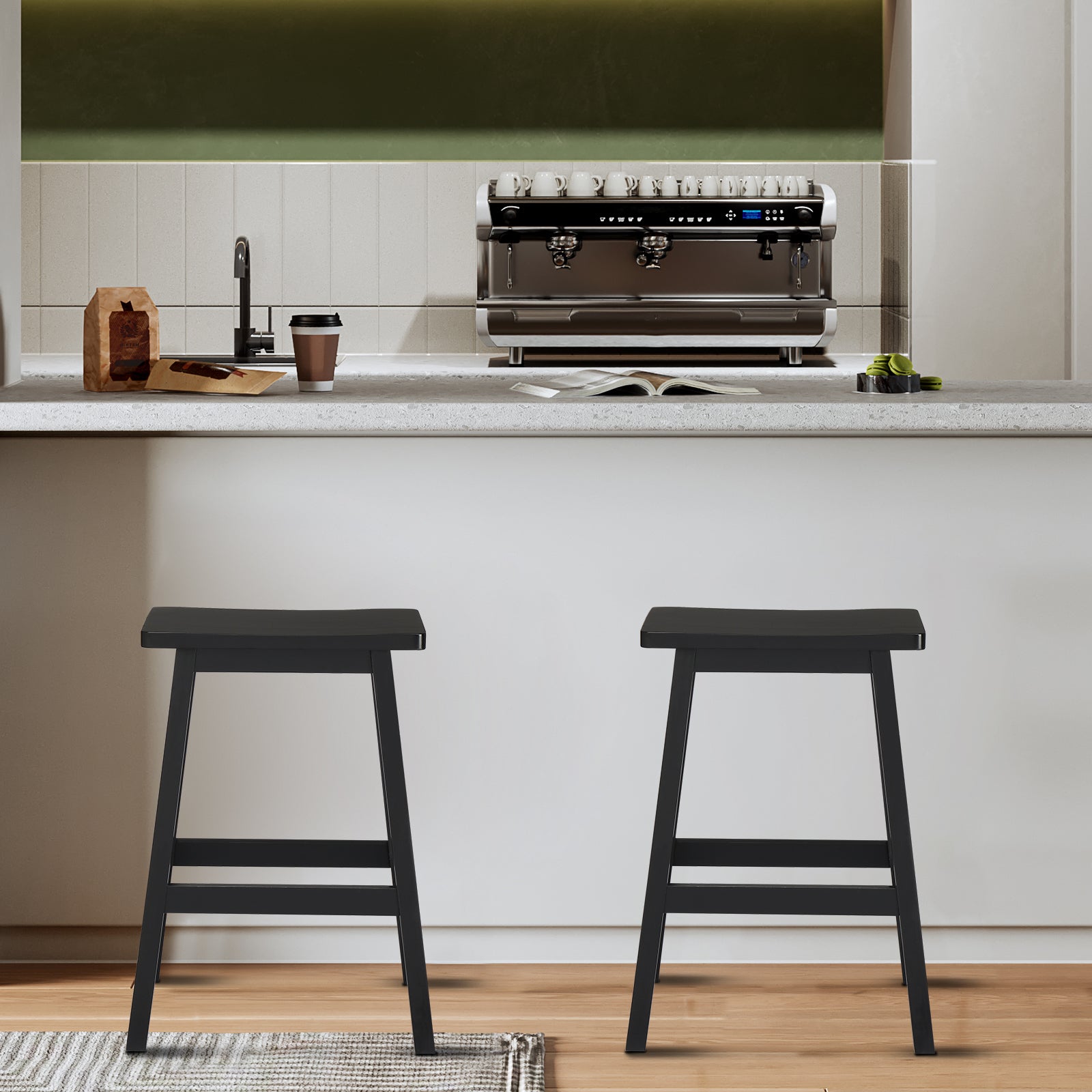 24" Height Wood Saddle-Seat Counter Height Stool Black