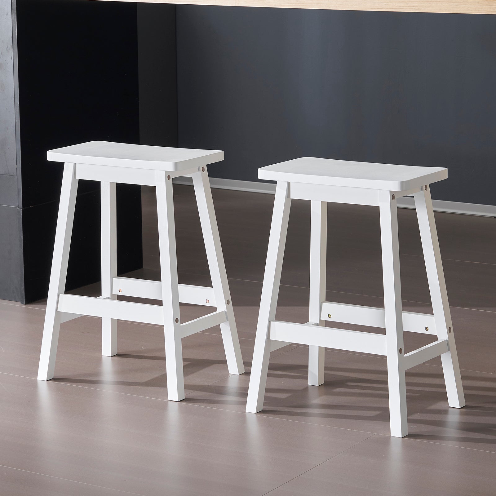 24" Height Wood Saddle-Seat Counter Height Stool White