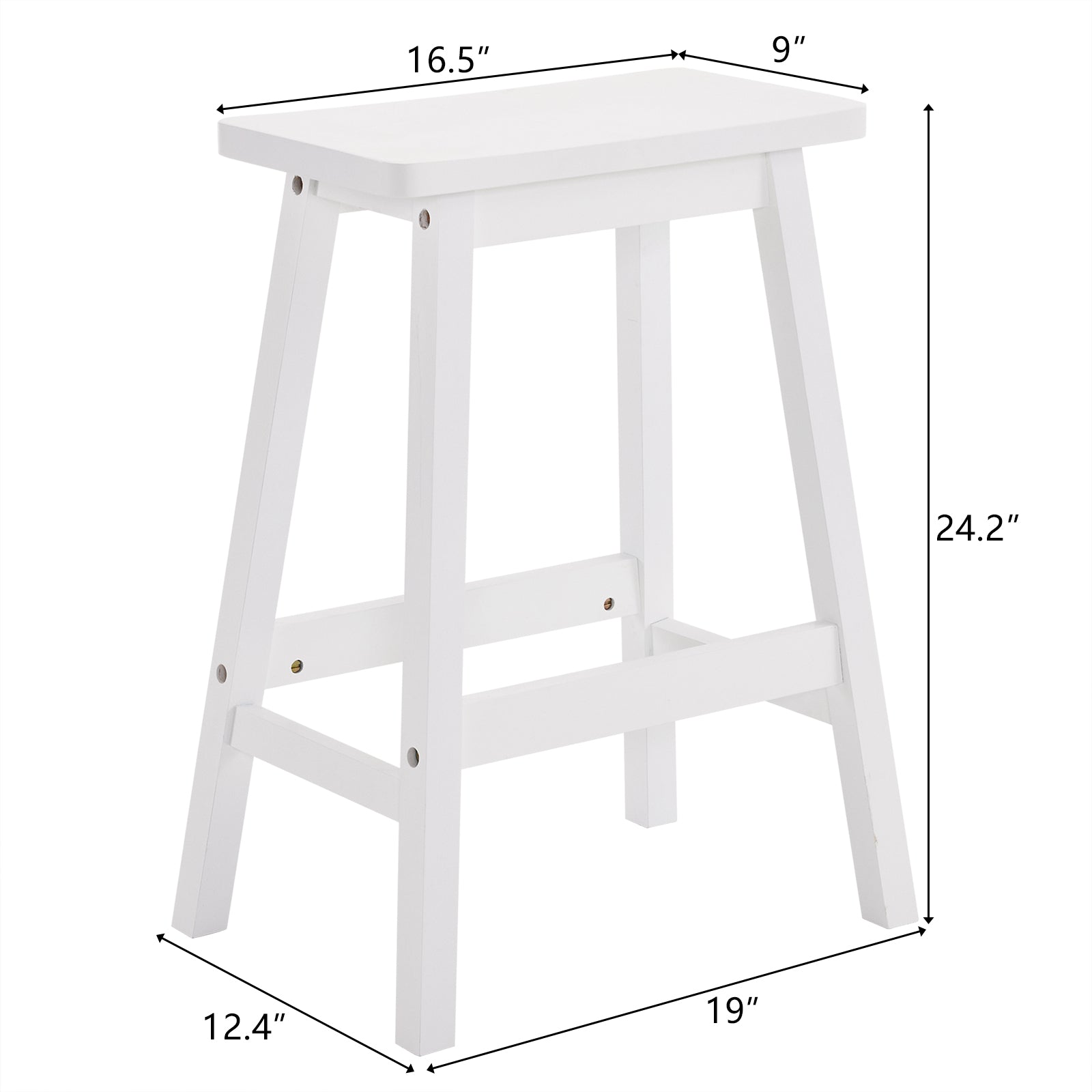 24" Height Wood Saddle-Seat Counter Height Stool White