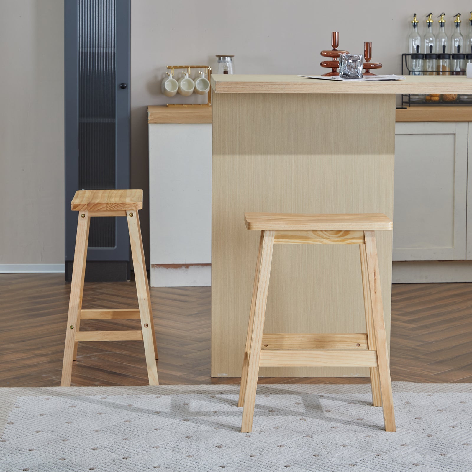 24" Height Wood Saddle-Seat Counter Height Stool Natural