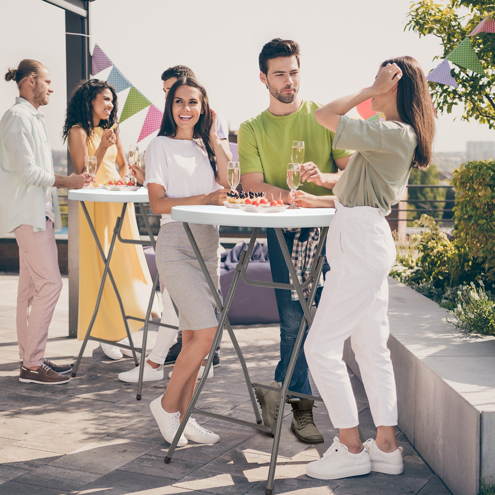 32" Round Folding Portable Plastic Table Bar Height