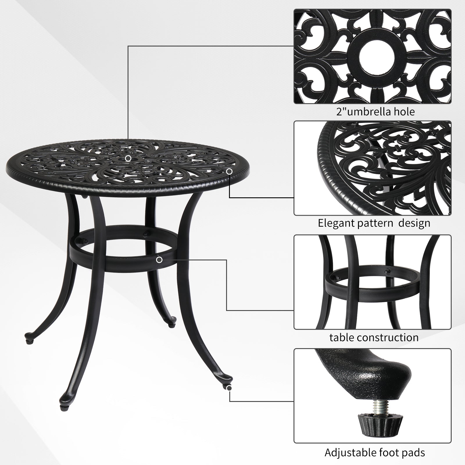 23.6" Round Outdoor Side Table with Umbrella Hole Black