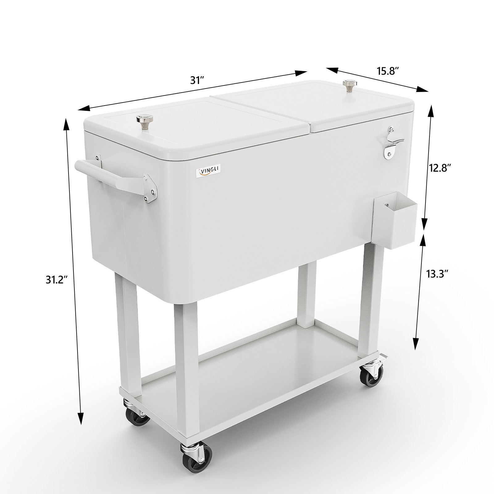 VINGLI 80 Quart Portable Outdoor Patio Rolling Cooler Cart White