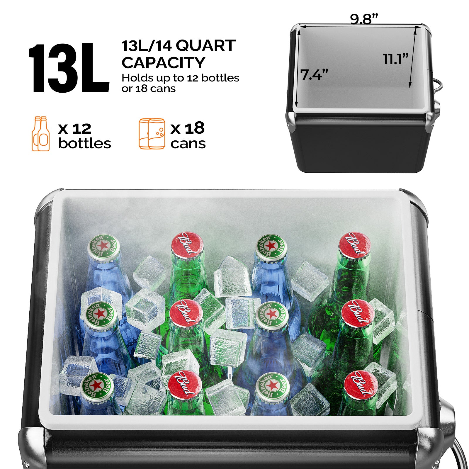 14 Quart Portable Outdoor Camping Small Cooler Ice Chest Black