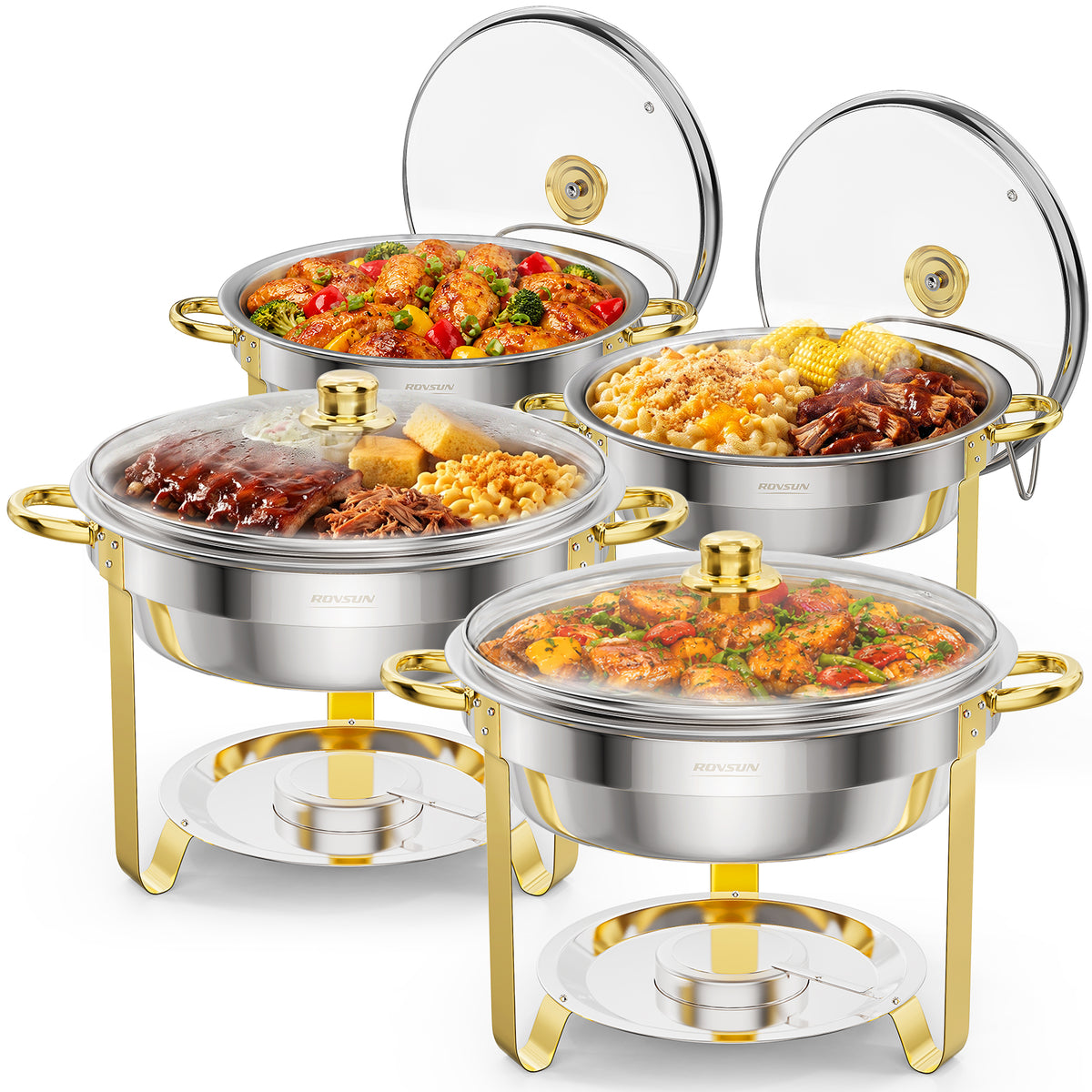 ROVSUN 5 QT Round Gold Chafing Dish Buffet Set with Glass Lid & Holder