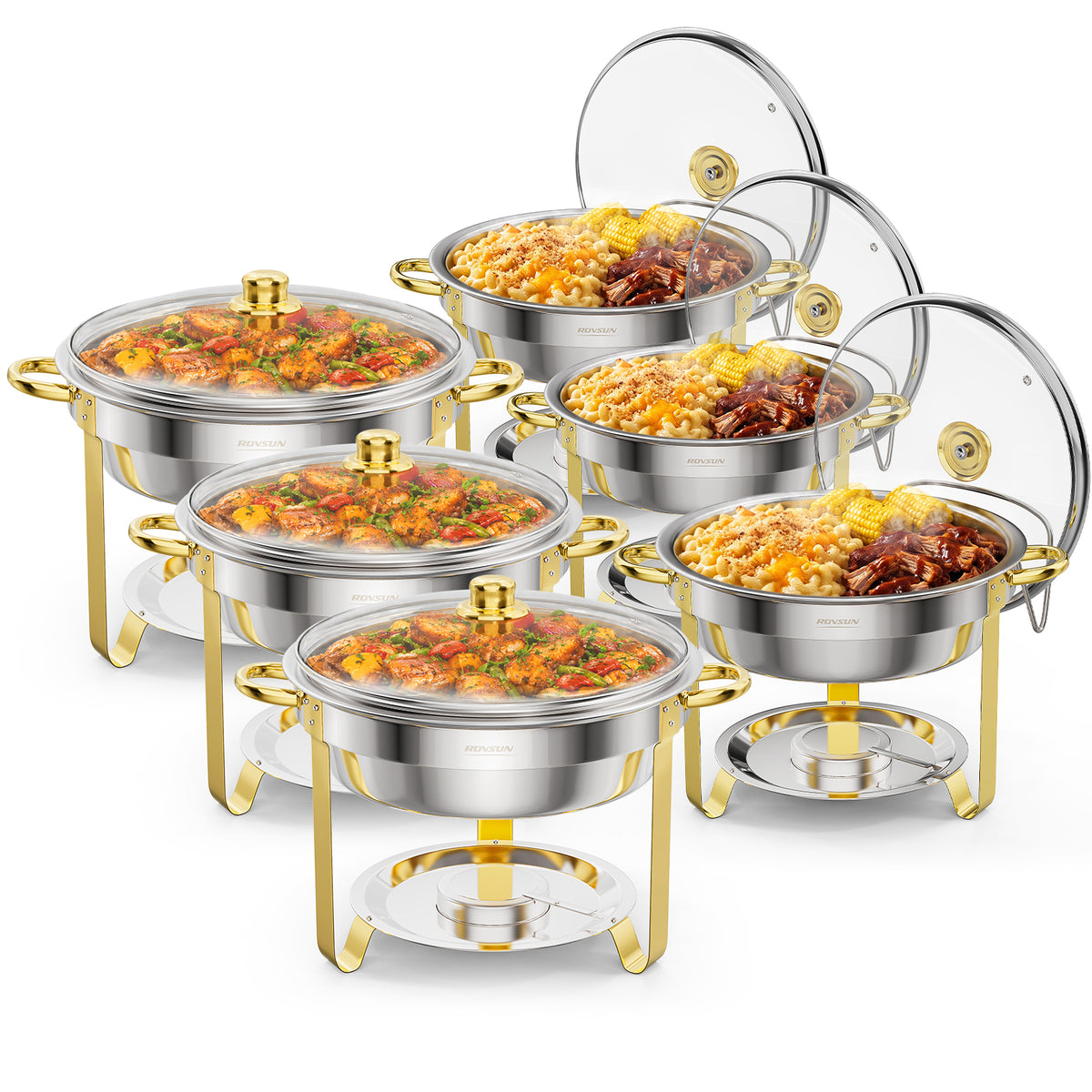 ROVSUN 5 QT Round Gold Chafing Dish Buffet Set with Glass Lid & Holder