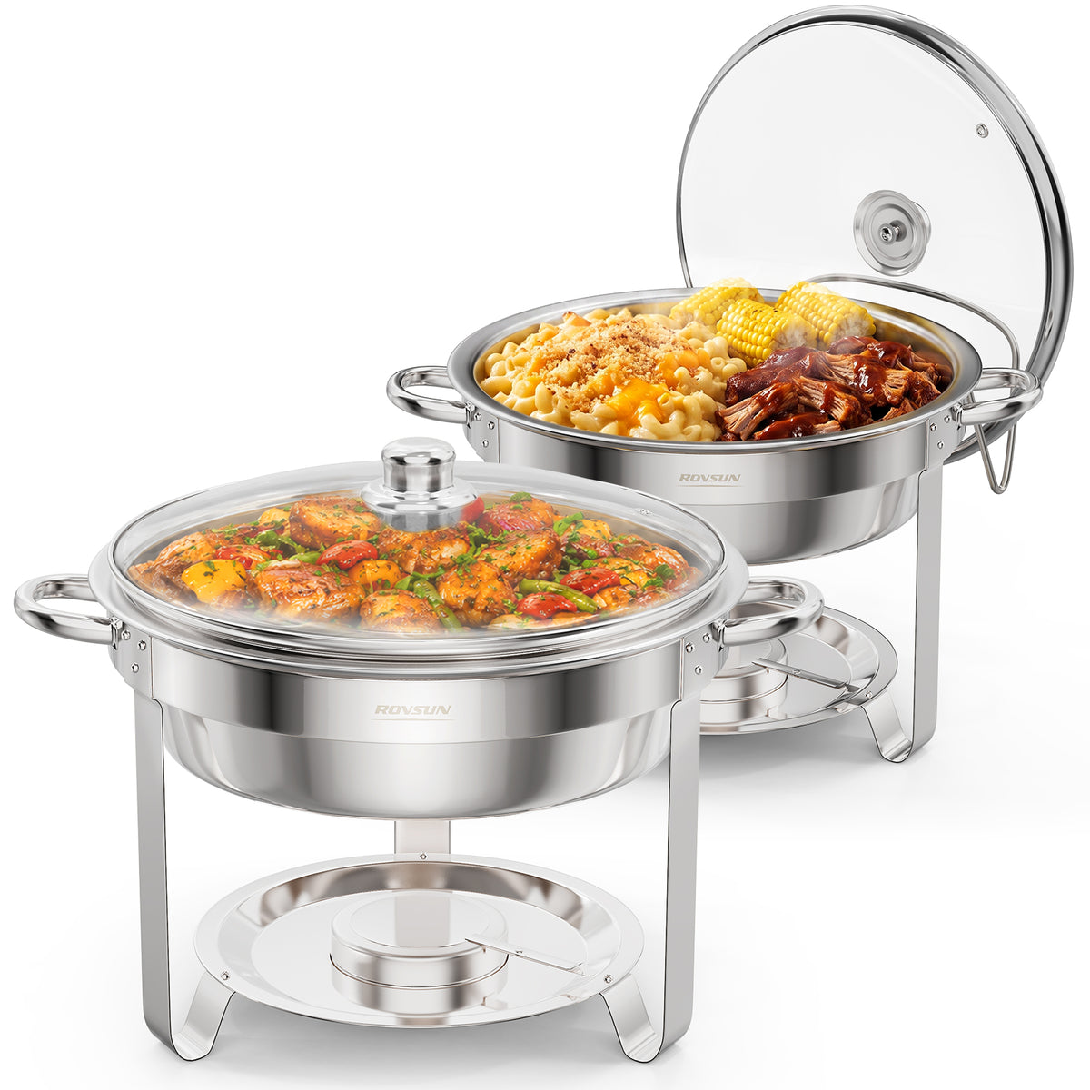 ROVSUN 5 QT Round Silver Chafing Dish Buffet Set with Glass Lid & Holder