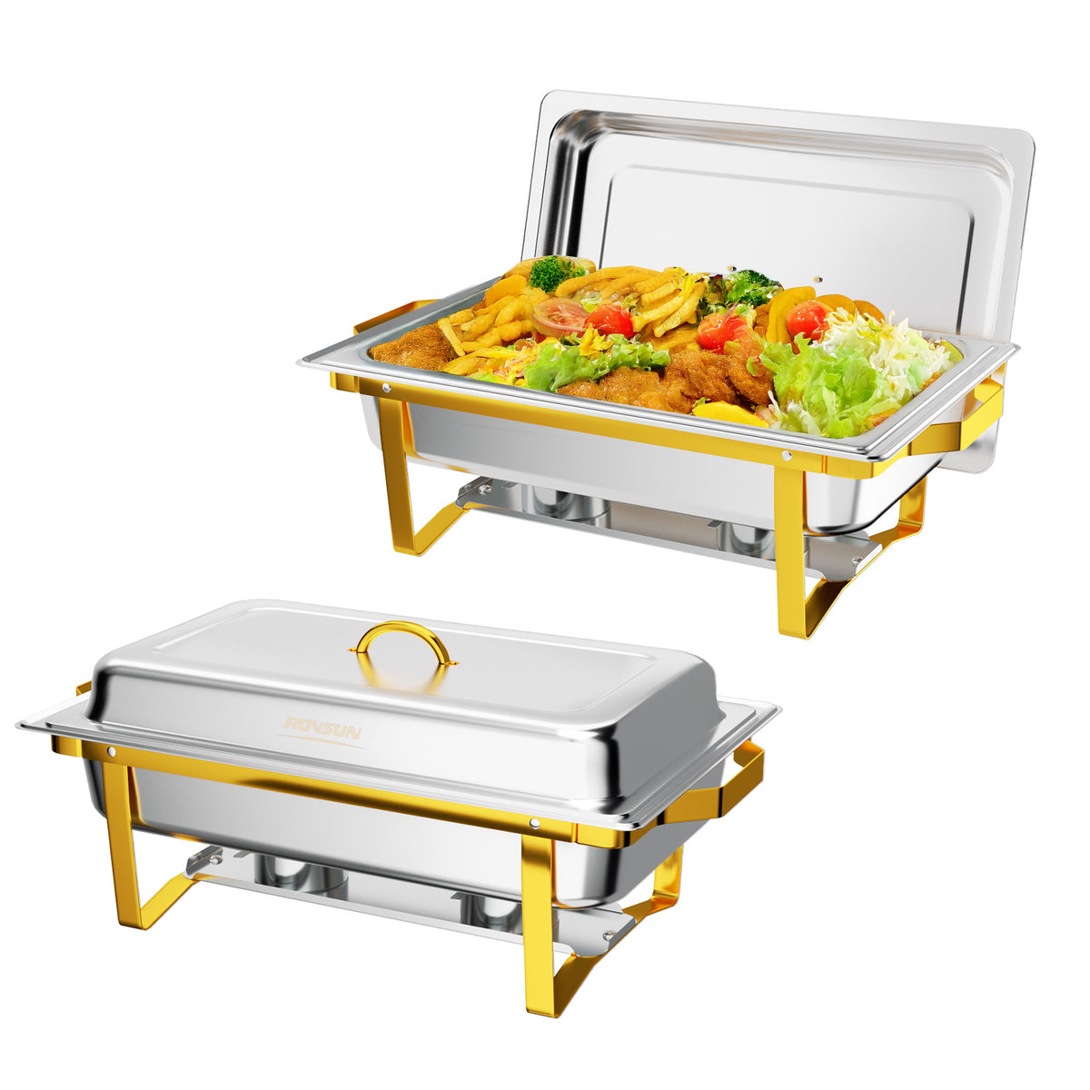 ROVSUN 9 QT Rectangular Gold Chafing Dish Buffet Set with Full-Size Pans