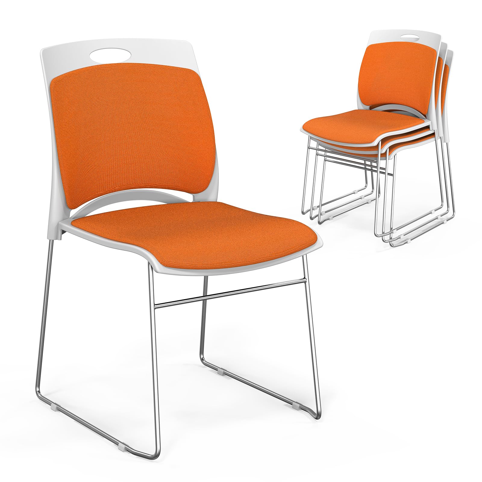 VINGLI Office Stackable Chairs Set with Metal Sled Base Orange