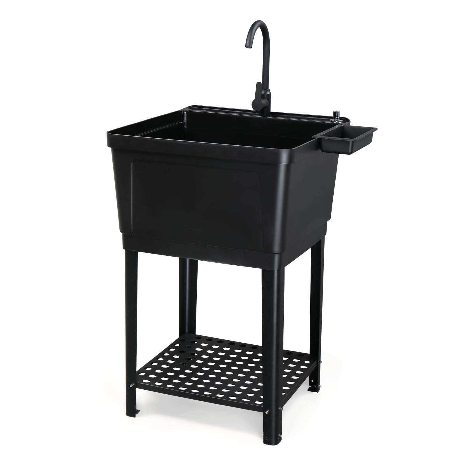 ROVSUN 24" x 24" Plastic Utility Sink with Storage Shelf Black
