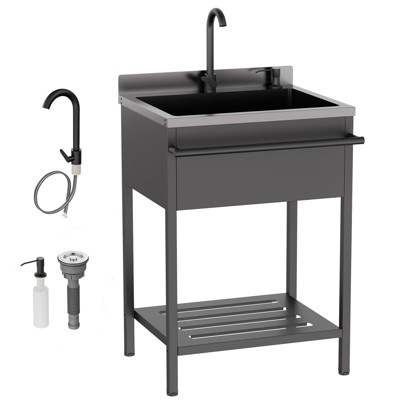ROVSUN 26" x 21" Stainless Steel Utility Sink with Towel Rack