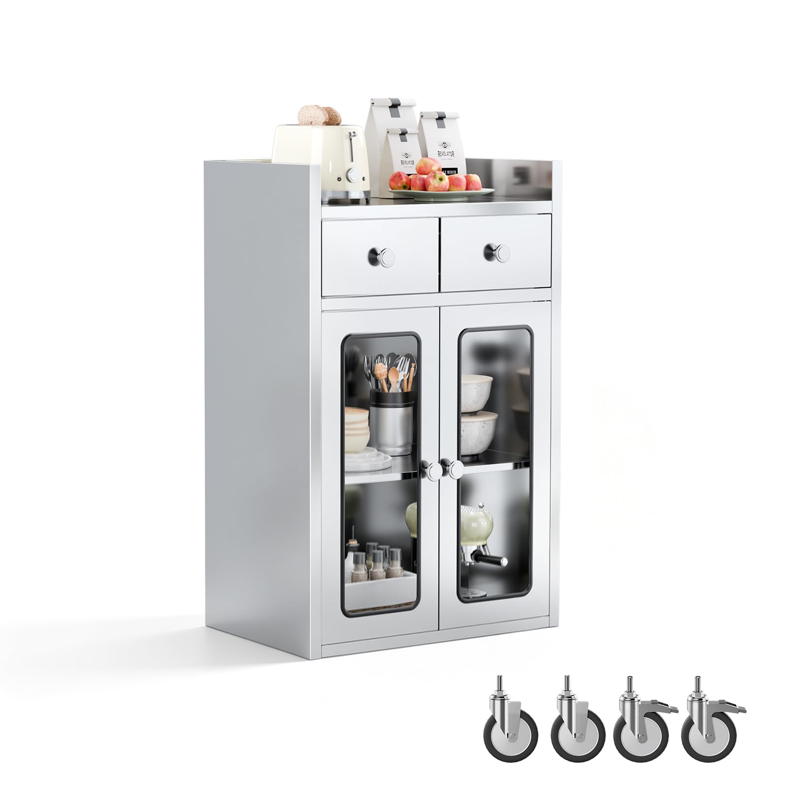 ROVSUN 24" x 16" Stainless Steel Table with Drawers & Wheels