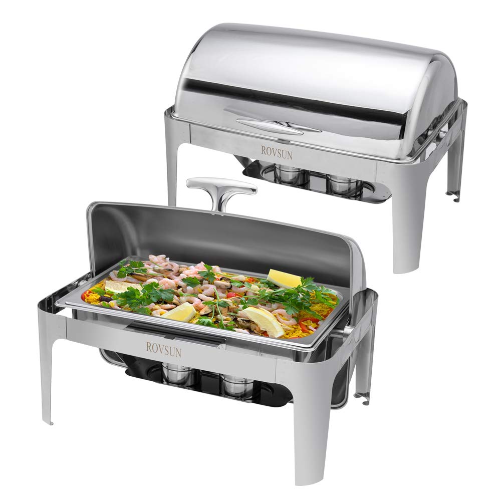 ROVSUN 9 QT Roll Top Rectangle Chafing Dish Set with Full Size Pan
