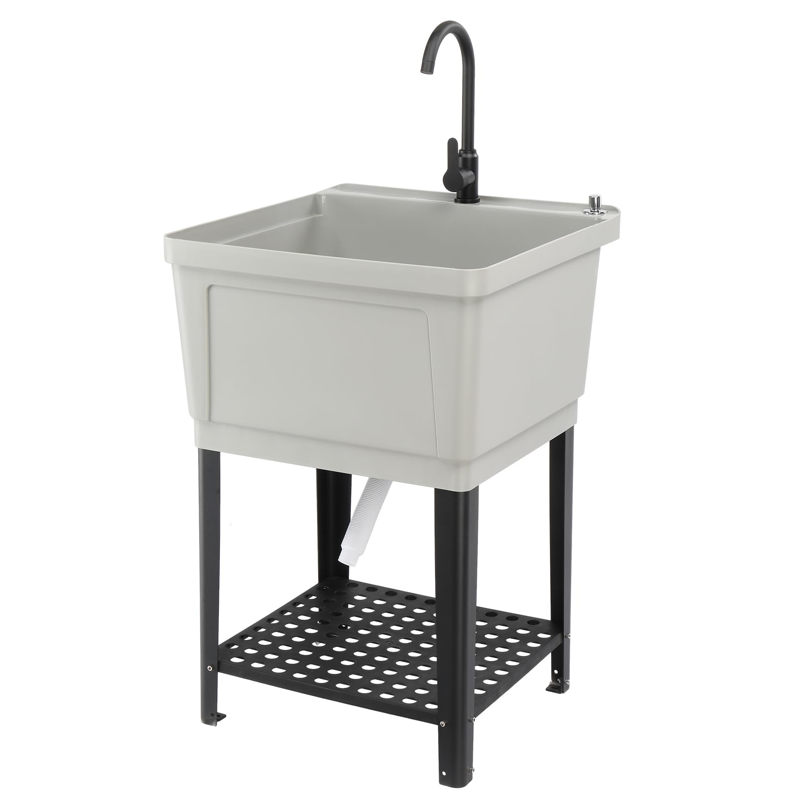 ROVSUN 24" X 24" Plastic Utility Sink with Faucet & Storage Shelf Gray