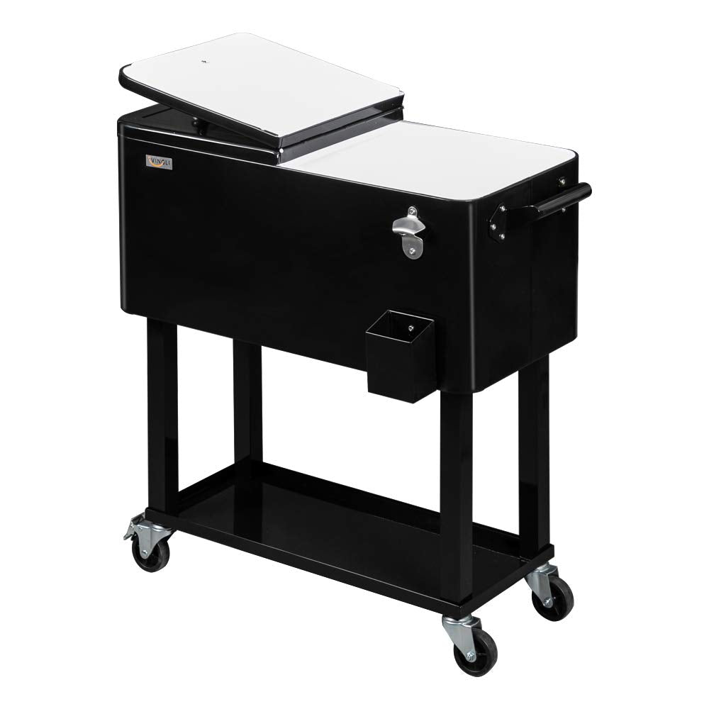 80 Quart Portable Outdoor Patio Rolling Cooler Cart Black