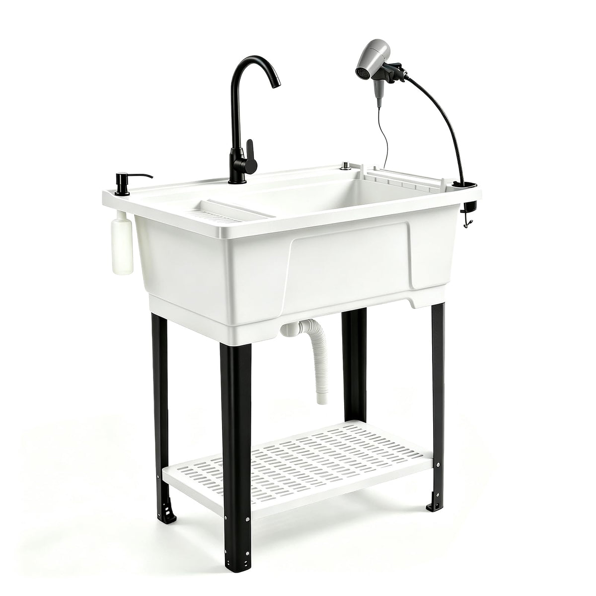 ROVSUN 32" X 22" Freestanding Pet Washing Station Utility Sink White