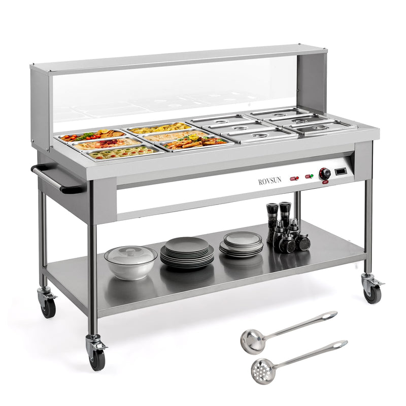 ROVSUN 96QT 1500W 110V 12-Pan Electric Commercial Food Warmer Steam Table with Shelf
