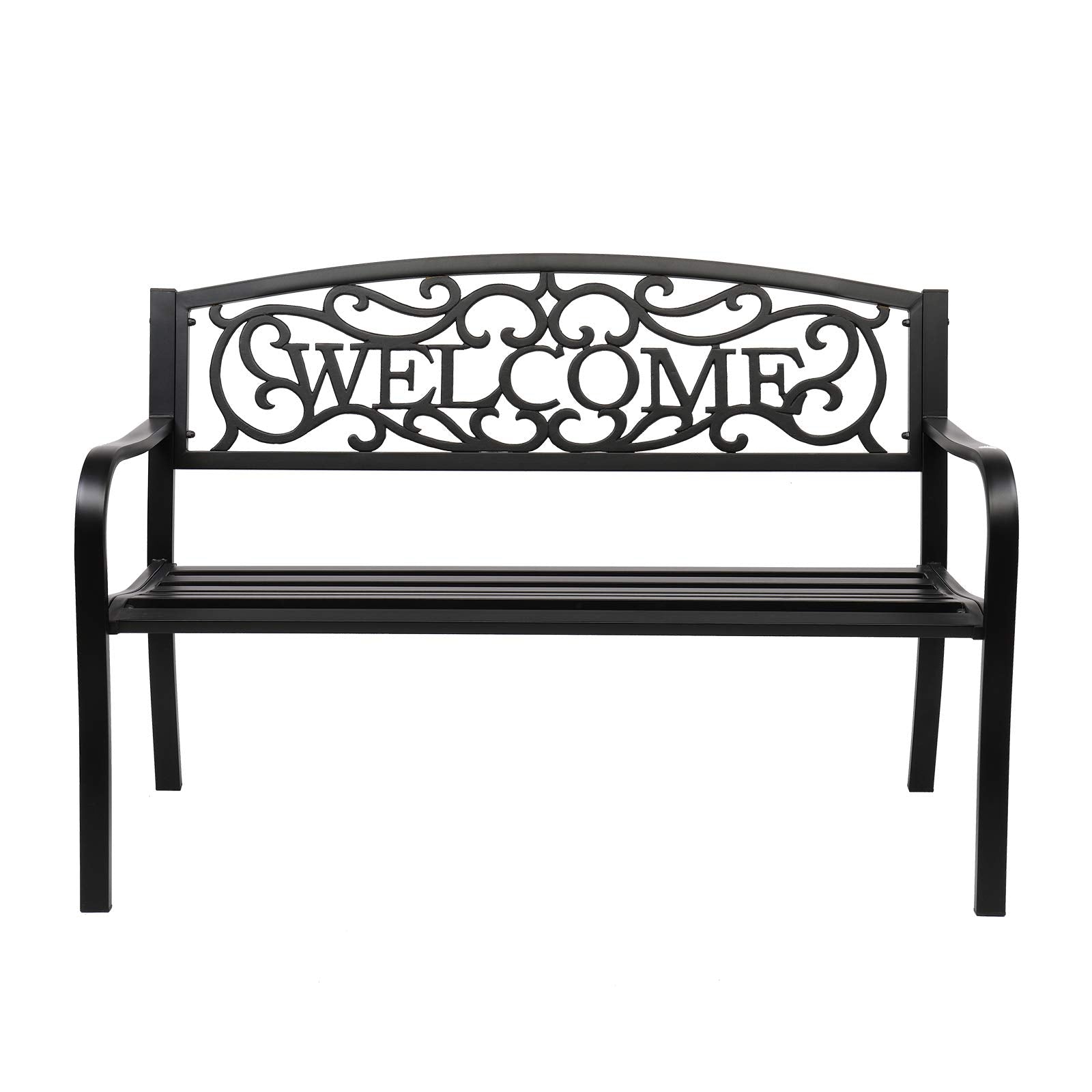 50" Outdoor Bench Metal with Welcome Back