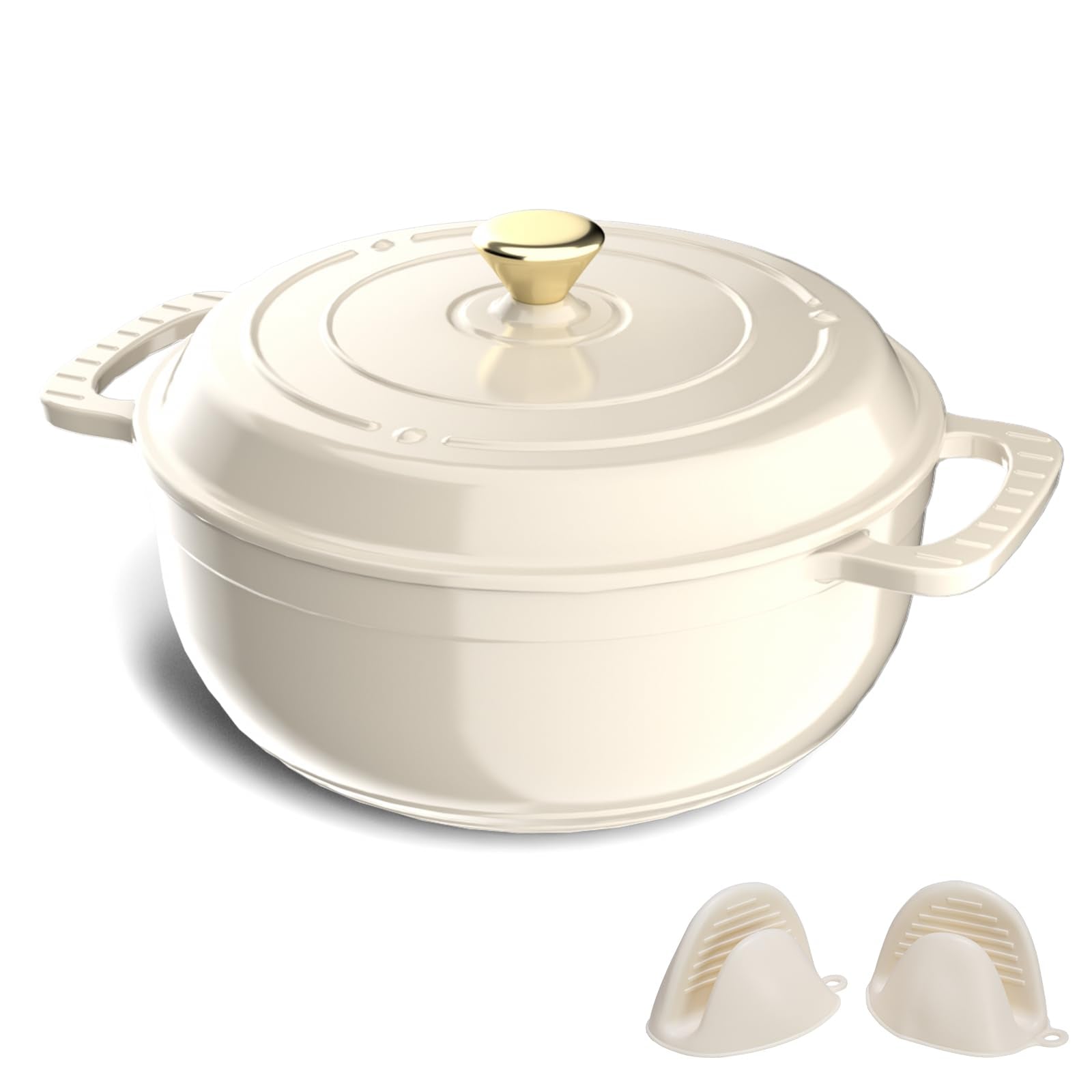 ROVSUN 6 QT Enameled Cast Iron Round Dutch Oven Cream White