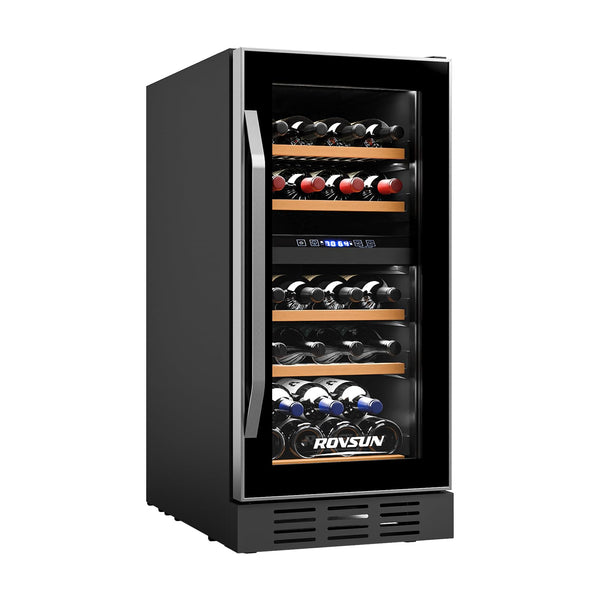 ROVSUN 26 Bottle Wine Fridge, Dual Zone Wine & Beverage Refrigerator W/Independent Temp & LED Control Panel, Built-in/Freestanding/Under Counter Wine Cooler Chiller For Red White Wine/Champagne/Beer