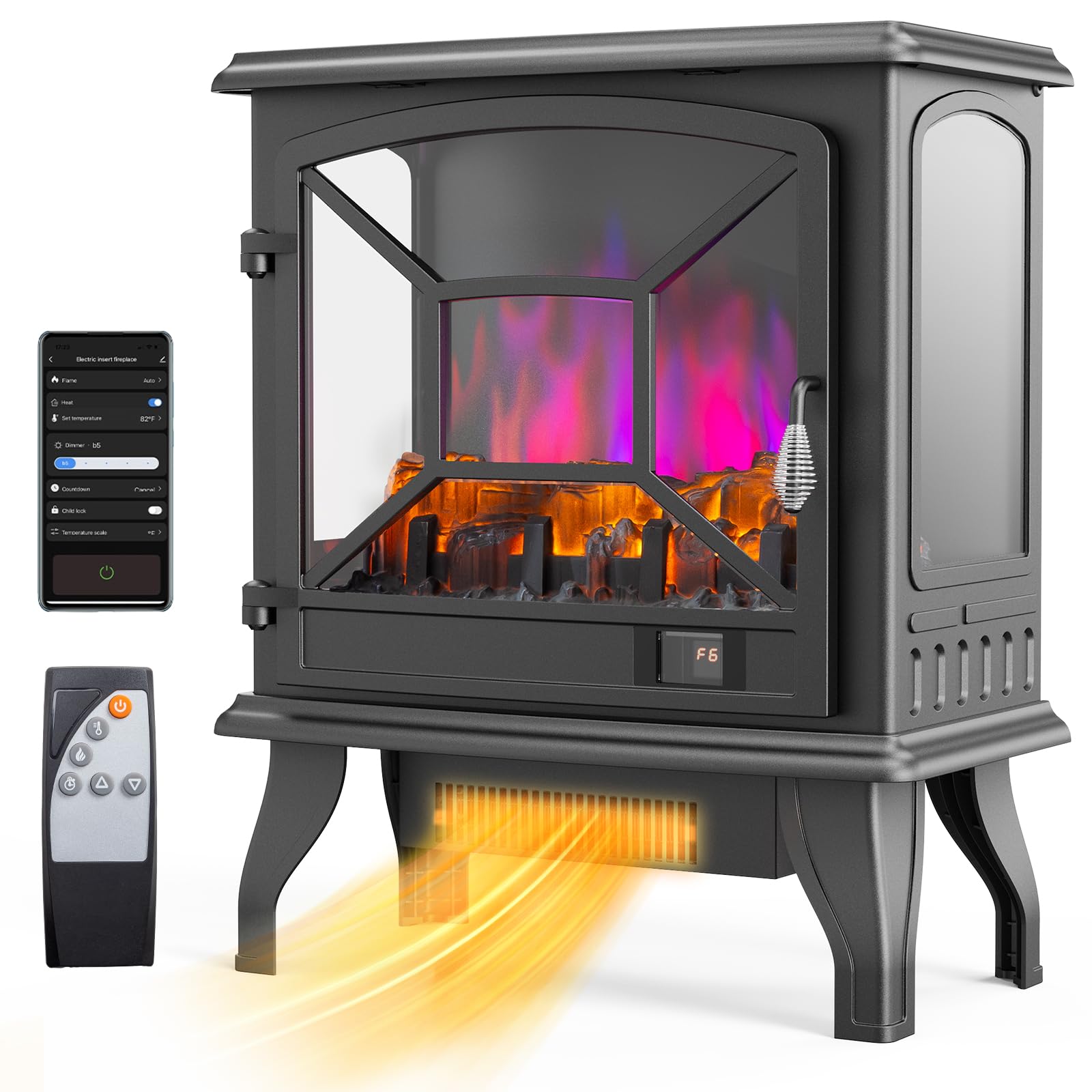 ROVSUN 23" High 1400W 120V Electric Fireplace Stove with Remote Black