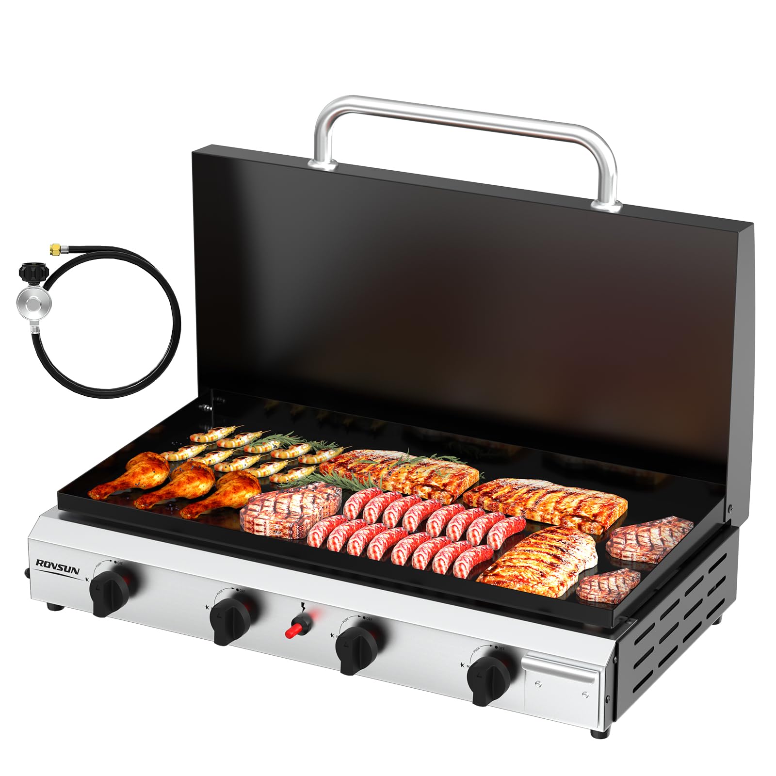 ROVSUN 4 Burner 40,000 BTU Portable Propane Tabletop Flat Top Gas Grill with Lid