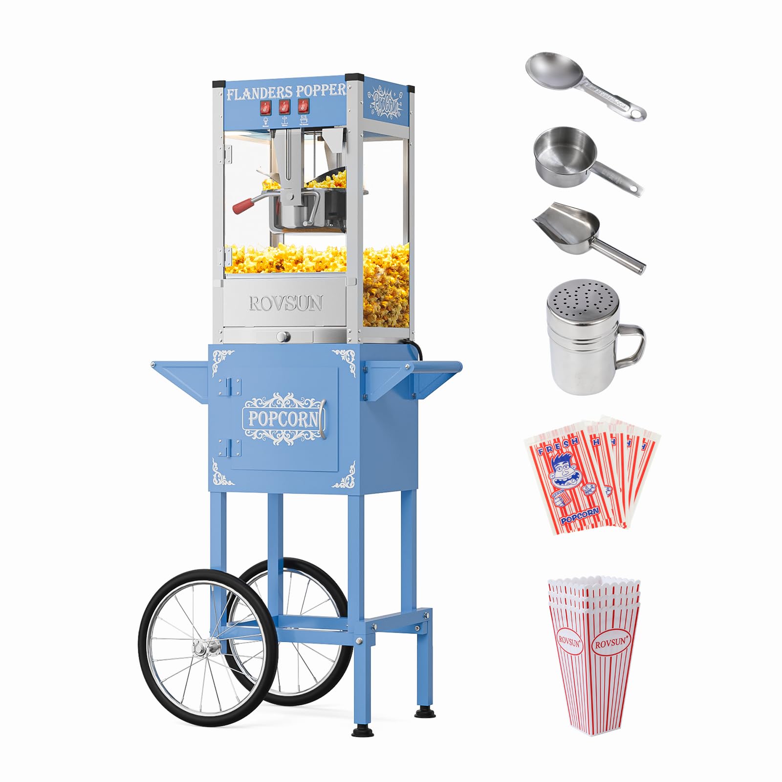 ROVSUN 8 oz Kettle 800W 120V Popcorn Machine Cart Blue