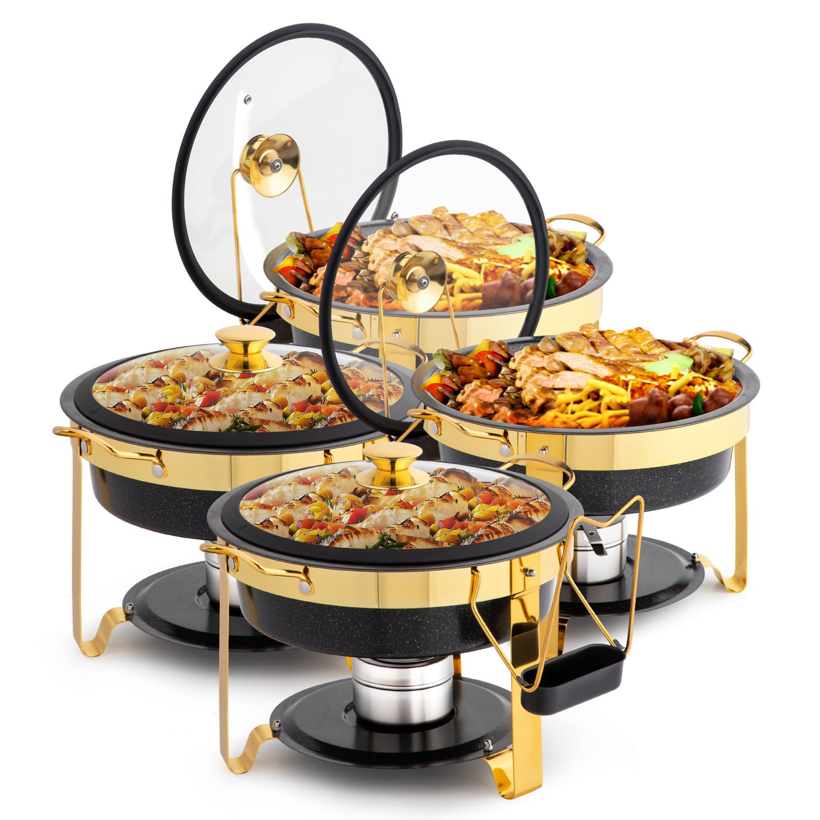 ROVSUN 5 QT Round Black & Gold Chafing Dish Buffet Set with Lid Holder