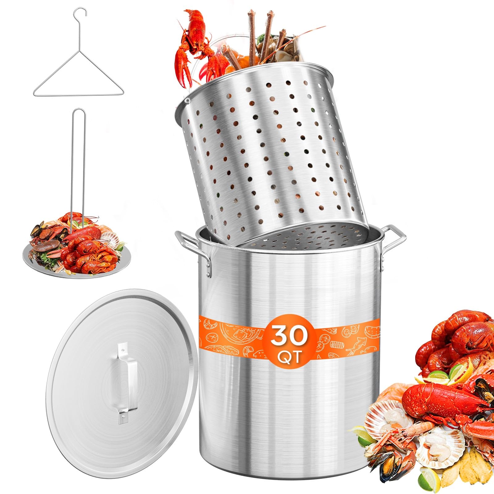 ROVSUN 30 QT Aluminum Seafood Boil Pot with Strainer Basket