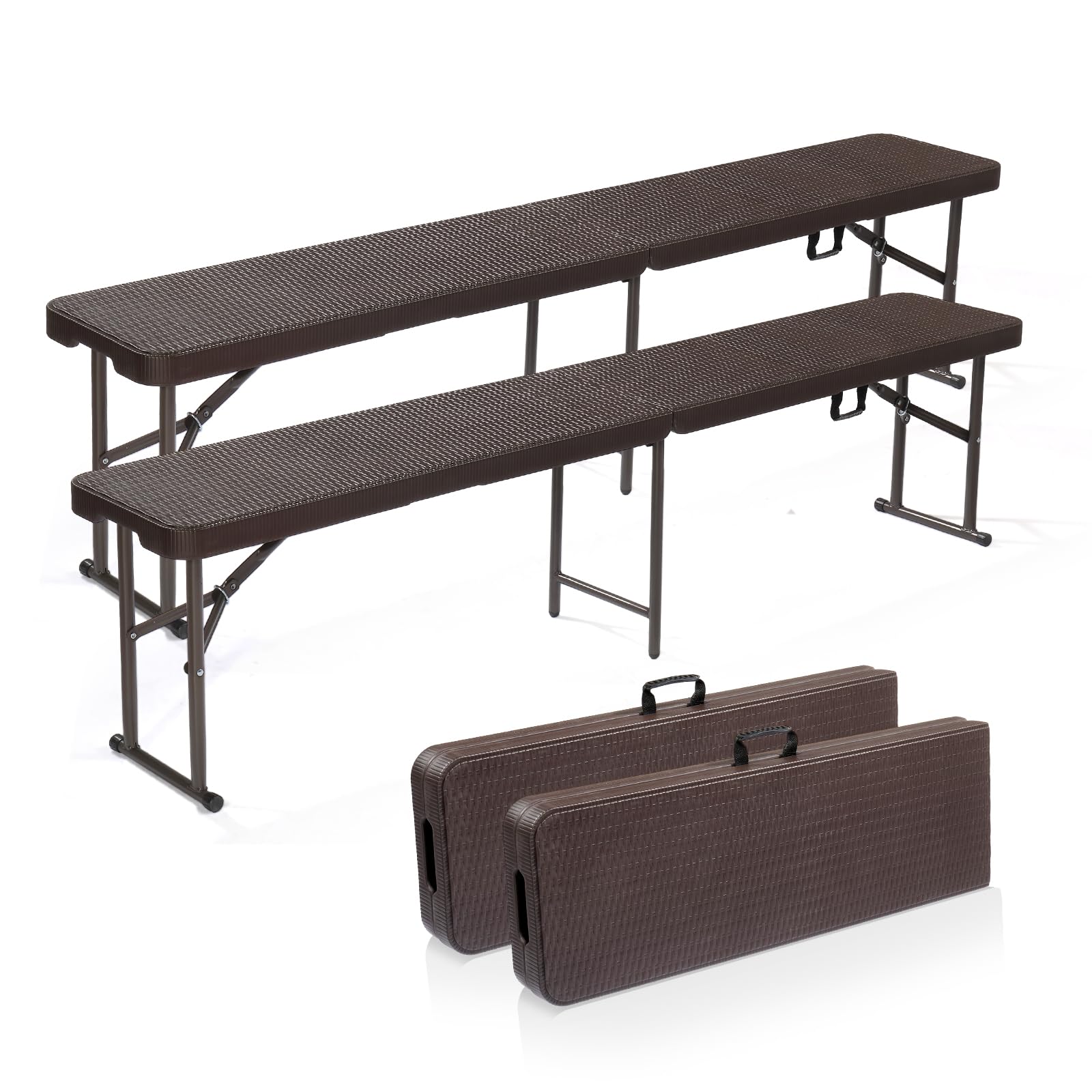 VINGLI 6 Feet Plastic Folding Bench Outdoor Picnic Party Seat Brown