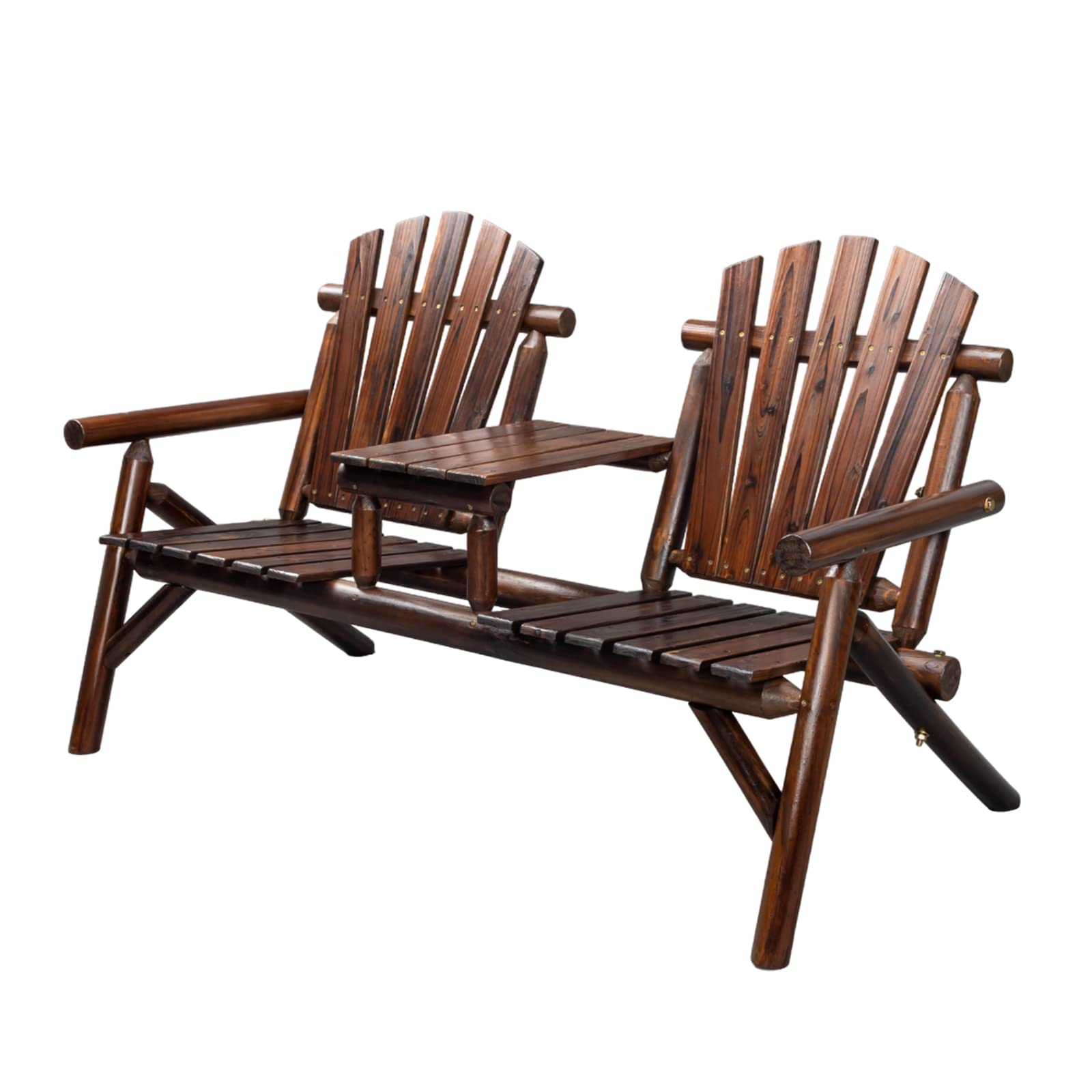 61" Outdoor Bench Adirondack Bench with Built-in Table