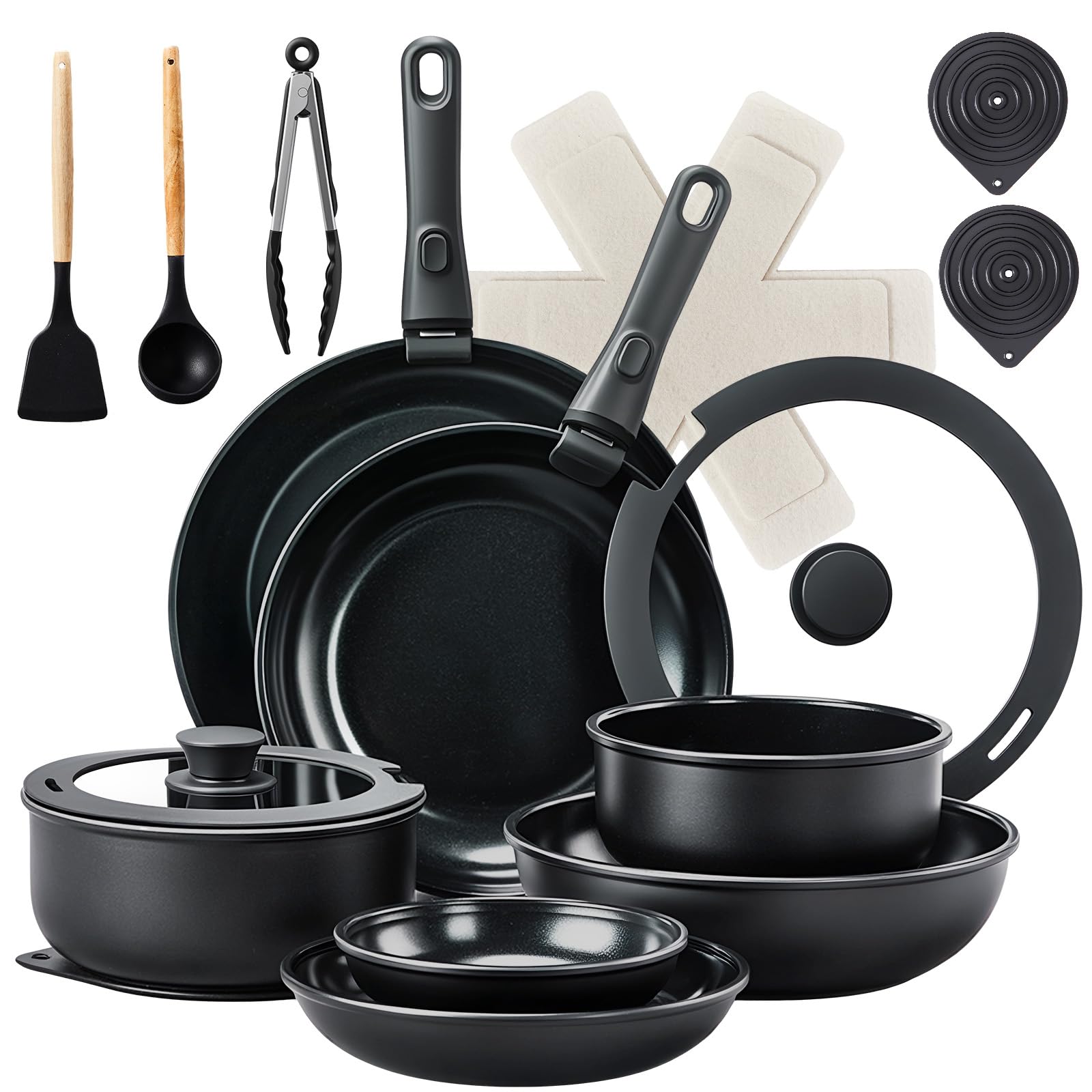 ROVSUN 23 Pcs Nonstick Pots and Pans Set with Detachable Handles