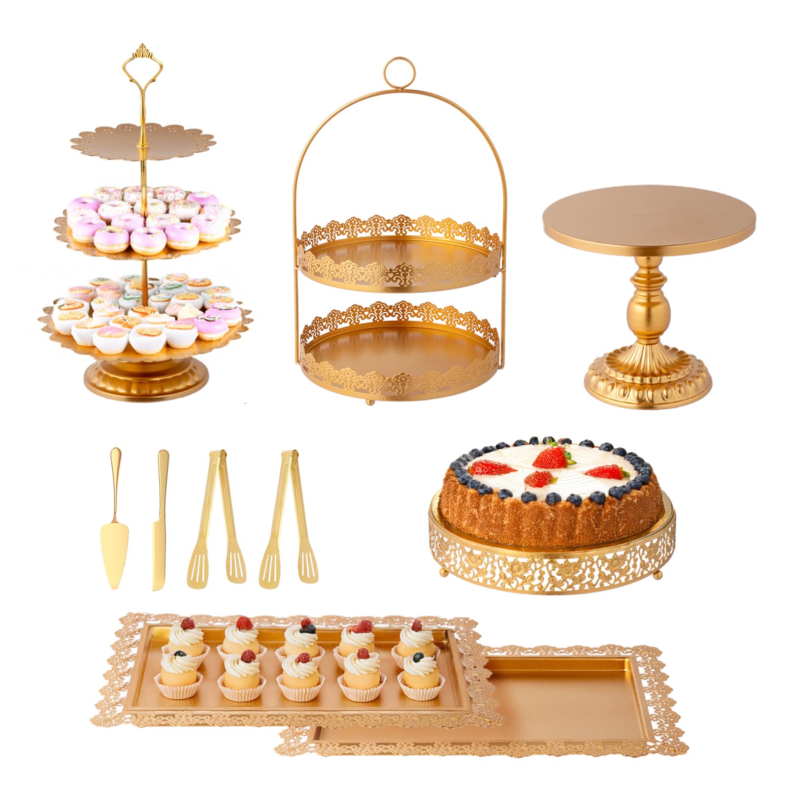 ROVSUN 10 PCS Gold Dessert Table Display Set