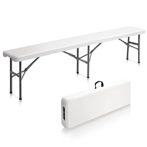 VINGLI 6 Feet Plastic Folding Bench Outdoor Picnic Party Seat White