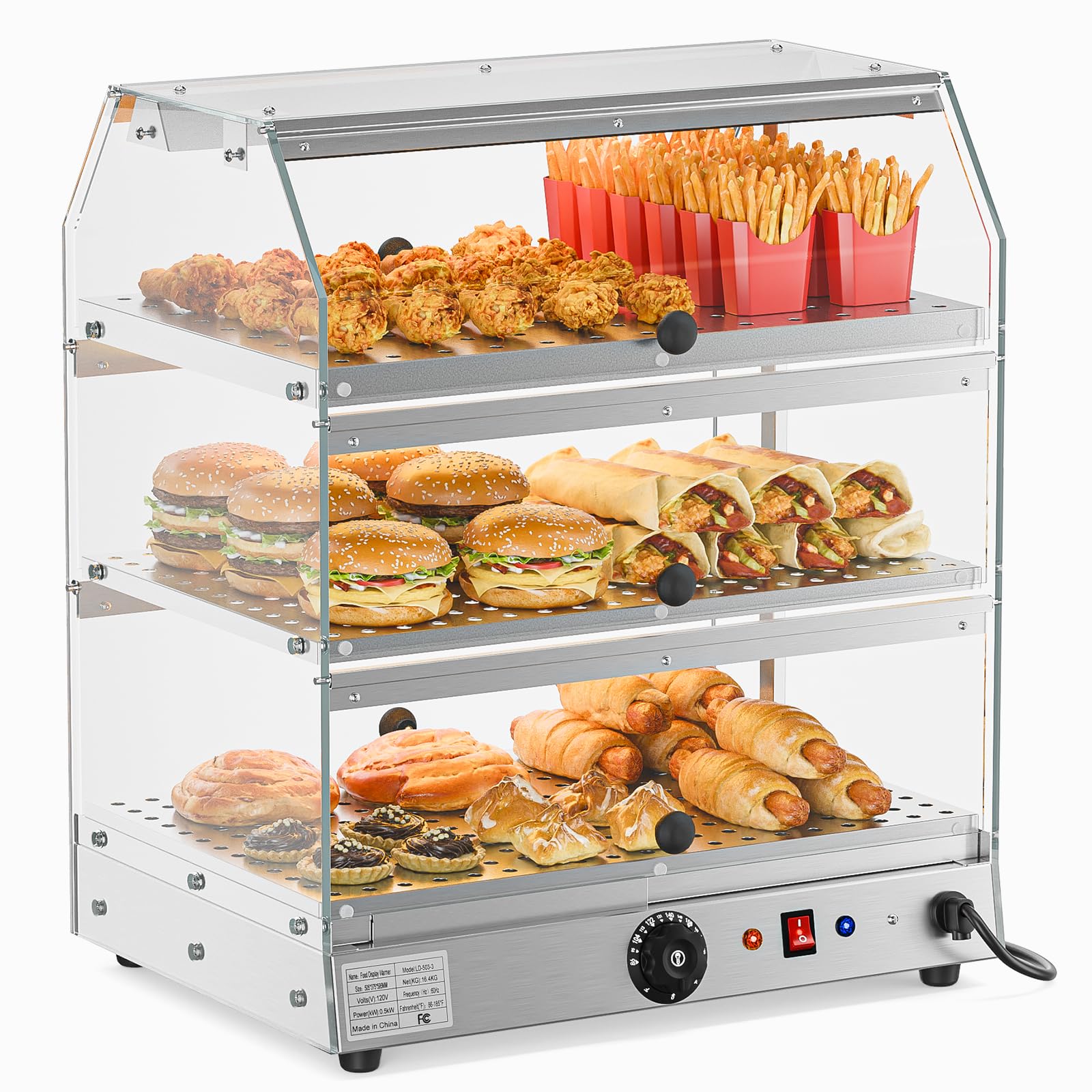 ROVSUN 3-Tier 14 Inch Pizza Warmer Countertop with LED Lighting