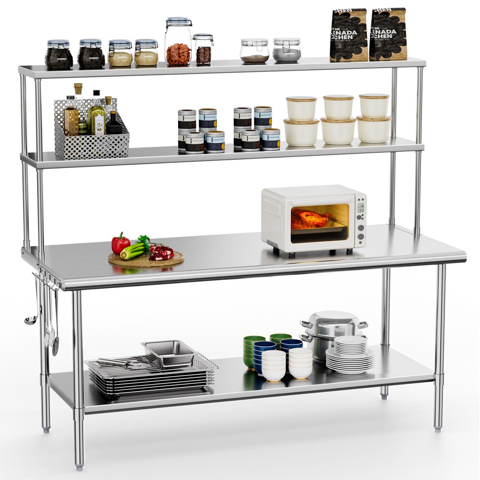 ROVSUN 72" X 30" Stainless Steel Table with Overshelves