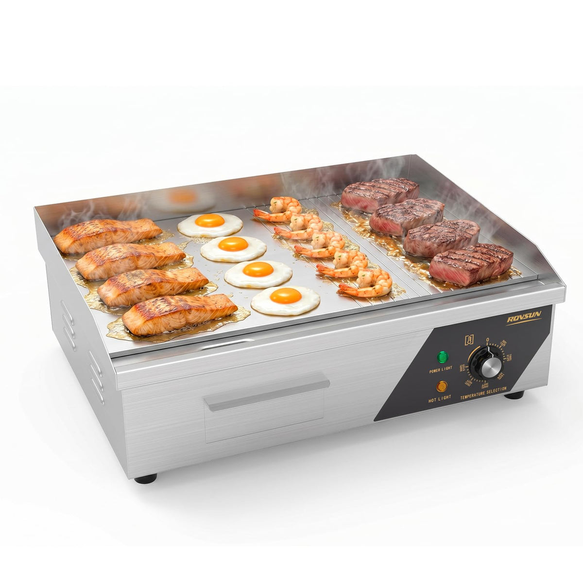 ROVSUN 22" 1600W 110V Electric Griddle Countertop with Half Flat Top Griddle